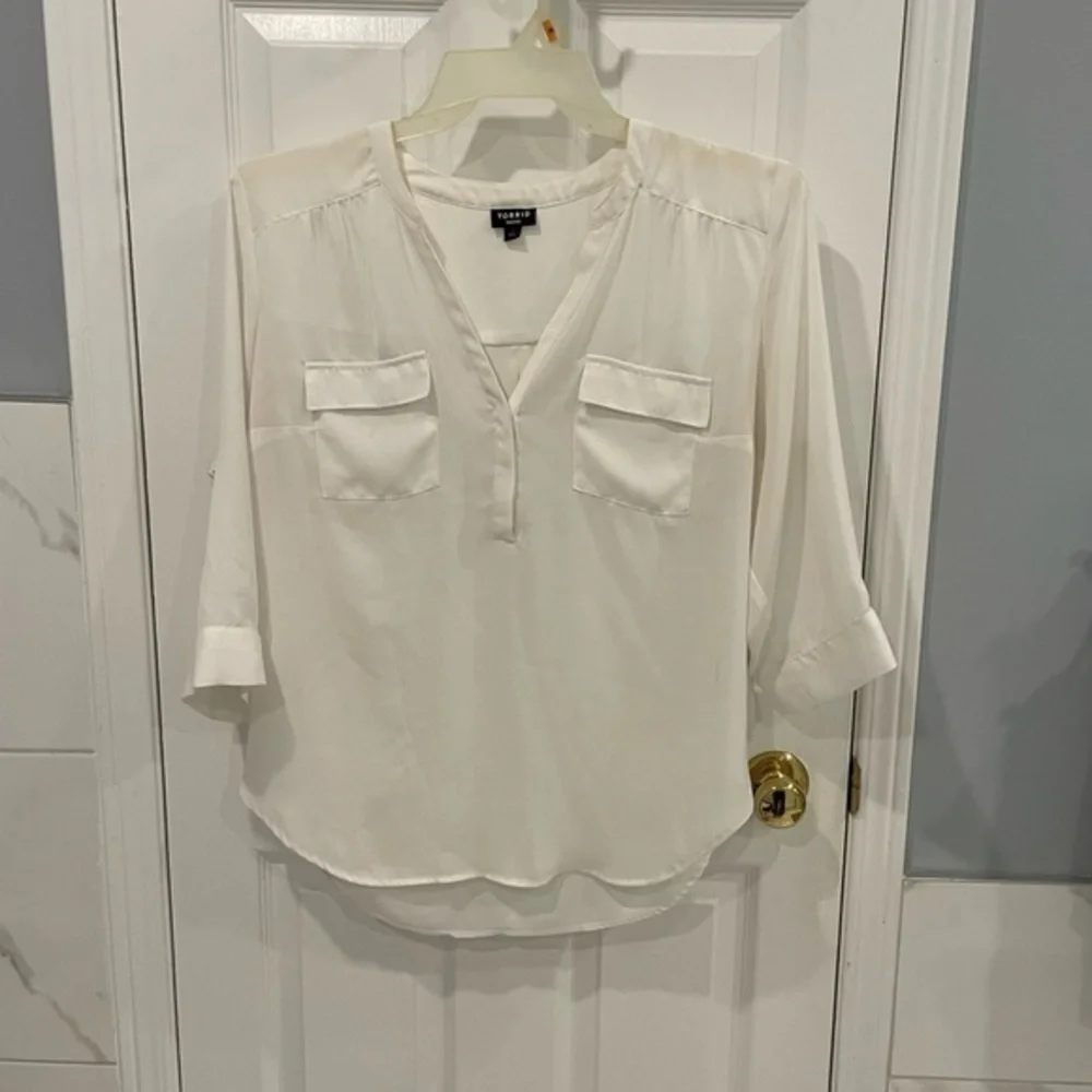 Torrid | Semi Sheer White Chiffon Blouse - Picture 8 of 15